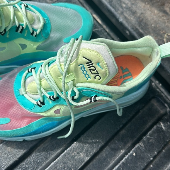 Nike Air Max 270 React Teal and Lime Green Athletic Shoes